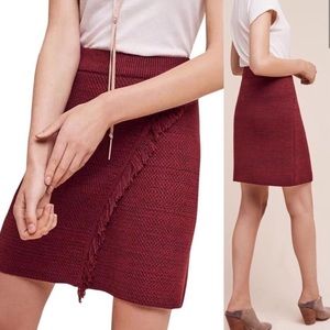 Burgundy wrap skirt with fringe by Maeve